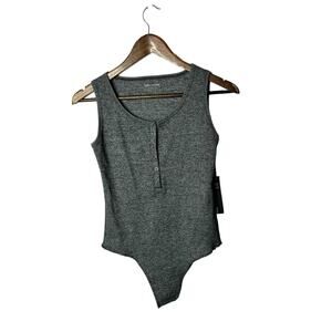Olympia Theodora black/gray heathered ribbed bodysuit‎ new small